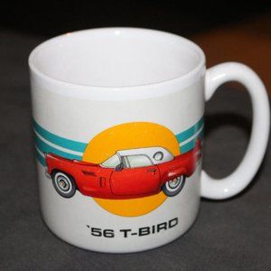 Vintage Message Mugs '56 T-Bird White Ceramic Coffee cup 1956 Ford Thunderbird